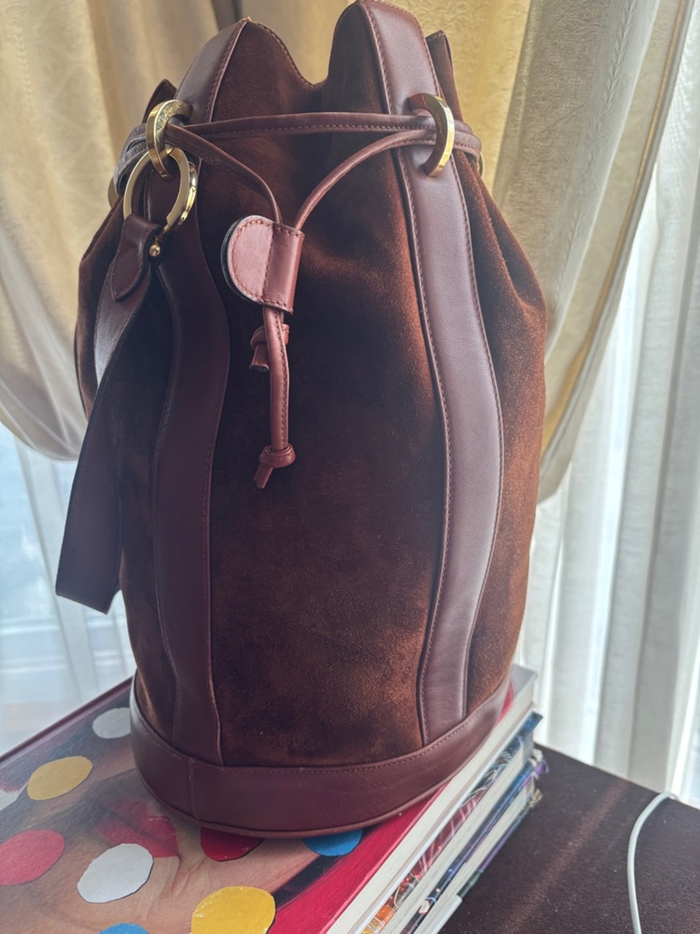 Ferragamo Chocolate Suede Bucket Bag